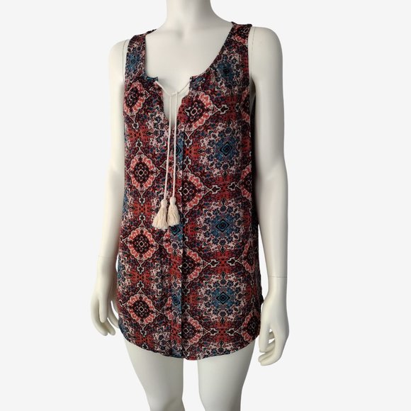 Stoosh Multicolored Lightweight Sleeveless Rayon Split Neck Blouse Size L - Picture 4 of 11